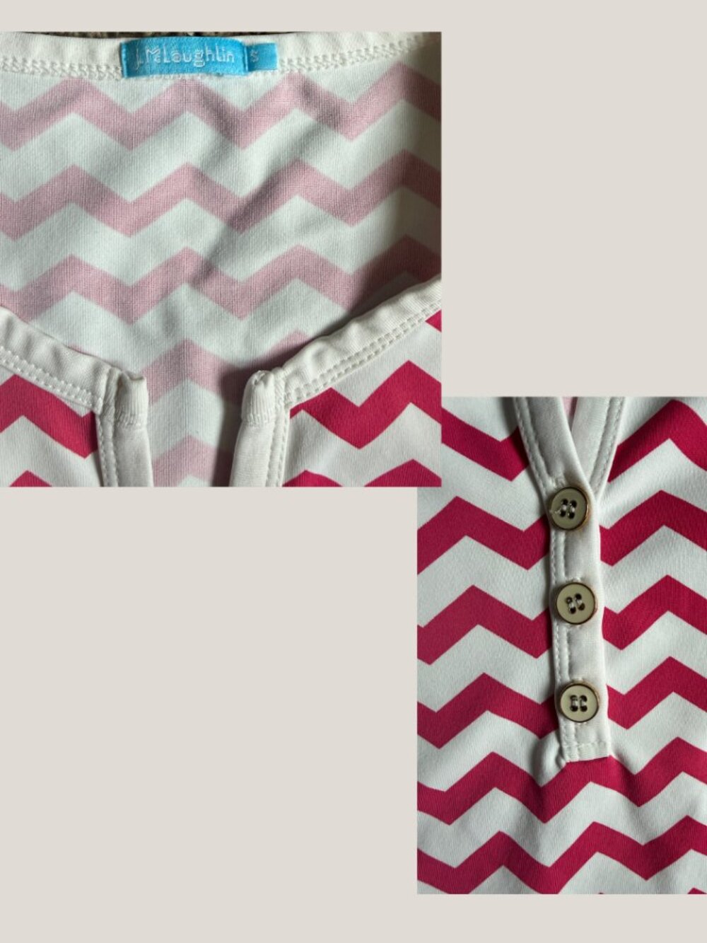 J. McLaughlin Pink Chevron Print Catalina Cloth Henley Shift Dress 3/4 Sleeve - Picture 9 of 11